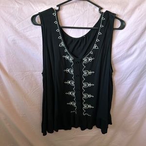 Black loose blouse white detailing sheer